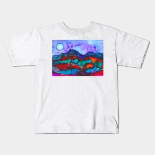 Night in the mountains alcohol ink painting Kids T-Shirt